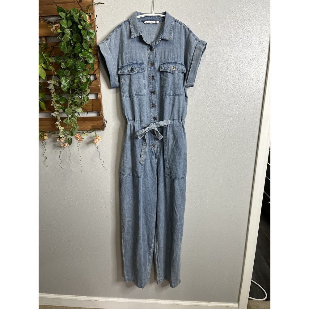 Given Kale Denim‎ Jumpsuit Women's Small Belted Short Sleeve 100% Cotton Buttons